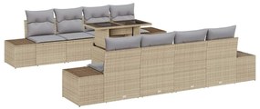 Conjunto de Sofá de Jardim 7 Peças com Almofadas Bege em Rattan Sintét
