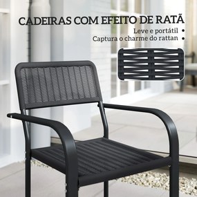 Conjunto de 4 Cadeiras de Jardim Exterior Empilháveis (MESA NÃO INCLUIDA)  com Apoios de Braços Encosto e Estrutura de Aço 55x60x83 cm Preto
