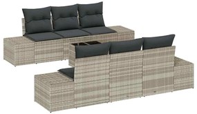 Conjunto de Sofá de Jardim de 7 Peças com Almofadas Cinza Claro em Rat