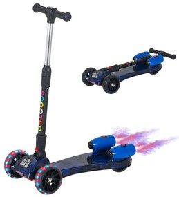 HOMCOM Trotinete dobrável para crianças acima de 3 anos altura ajustável em 4 níveis luzes musica e Nevoeiro de água 61x26x63-81 cm Azul