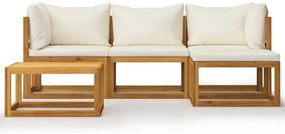 5 pcs conj. lounge jardim c/ almofadões madeira acácia maciça
