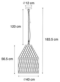 Candeeiro suspenso rural para exterior rattan preto 40x55 cm - Calamus Rústico