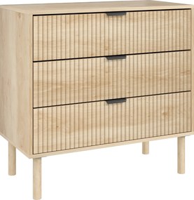 HOMCOM Cómoda com 3 Gavetas Cómoda Dormitório Estilo Nórdico com Painéis Ripados e Puxadores Metálicos 80x40x77,5 cm Madeira | Aosom Portugal