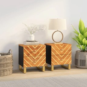 vidaXL Mesas de cabeceira 2 pcs mangueira maciça castanho e preto