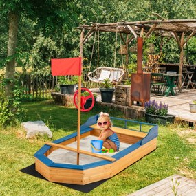 Caixa de Areia de Pirata de Madeira com Bancada e Bandeja de Areia para Jardim Terraço