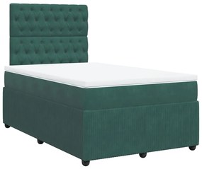 Cama boxspring com colchão 120x200 cm veludo verde-escuro