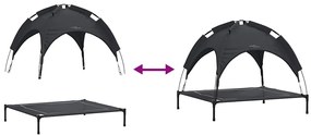 Cama Elevada para Cão com Teto Removível Preto Aço