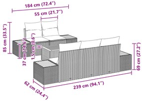Conjunto de Sofá de Jardim vidaXL de 6 Peças com Almofadas Pretas de R