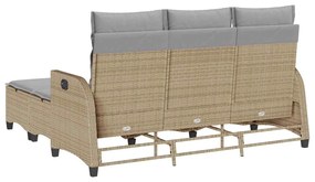 3 pcs conjunto sofás de jardim com almofadões em L vime PE bege