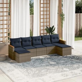 vidaXL 7 pcs conjunto sofás p/ jardim c/ almofadões vime PE cinzento