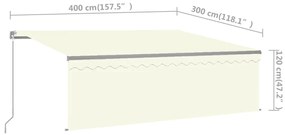 Toldo retrátil manual com estore e luzes LED 4x3 m cor creme