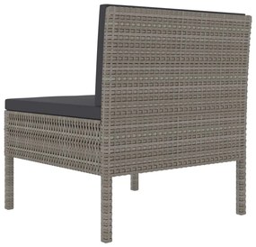 Cadeiras de jardim com almofadões 3 pcs vime PE cinzento