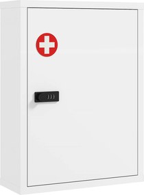 HOMCOM Armário de medicamentos para montagem na parede, armário de banheiro com fechadura numérica, porta e prateleiras, Branco | Aosom Portugal