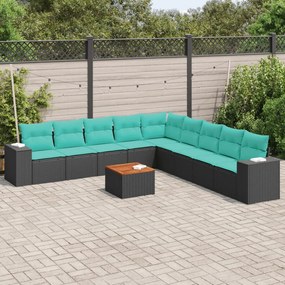 vidaXL 10 pcs conjunto de sofás p/ jardim c/ almofadões vime PE preto