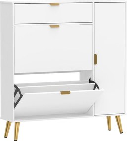 HOMCOM Sapateira 12 pares, armário para sapatos, 2 gavetas basculantes, 4 compartimentos, 99,4x23,8x106,6cm, branco | Aosom Portugal