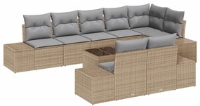 Conjunto de Sofá de Jardim 9 Peças com Almofadas em Rattan Sintético P