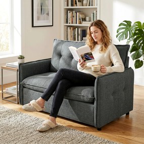 Sofá de 2 Lugares Estofado em Linho Sofá Moderno com Acolchoamento Grosso Design Capitoné 131x75x85 cm Cinza Escuro