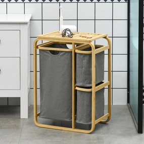 Cesto para roupa suja em bambu, 3 cestos - 49 L x 33 P x 70 A cm, cinzento