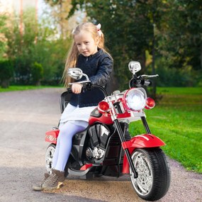 Moto estilo chopper Crianças a bateria 6V 91 x 48 x 64 cm com música, marcha à frente e atrás, experiência de condução realista vermelha