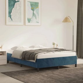 Estrutura de cama sem colchão 140x200 cm veludo azul-escuro