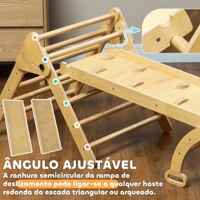Triângulo de Escalada de Madeira 5 em 1 Escada para Crianças de 18-48 Meses com Rampa e Arco de Escalada 178x64,5x63 cm Madeira