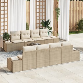 vidaXL Conjunto de Sofá de Jardim 9 Peças com Almofadas Bege Rattan Poliéster
