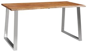 vidaXL Mesa de jantar 160x80x75 cm acácia maciça e aço inoxidável