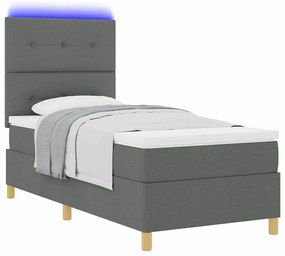 Cama Box com Colchão e LED Cinza Escuro 100x200 cm Tecido