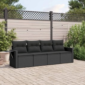 4 pcs conjunto de sofás para jardim c/ almofadões vime PE preto