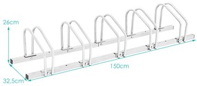 Suporte para bicicletas para 5 bicicletas Suporte para bicicletas para casa, jardim, garagem, parque 150 x 32,5 x 26 cm Prata