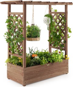 Floreira elevada com treliça para plantas em arco Furos de drenagem 100 x 44 x 113,5 cm castanha