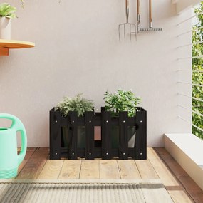 vidaXL Vaso de jardim c/ design cerca 60x30x30 cm pinho maciço preto
