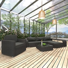 8 pcs conjunto lounge de jardim c/ almofadões vime PE preto