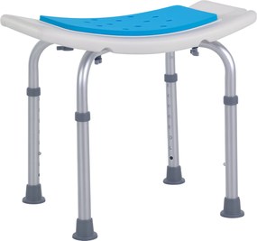 Assento de duche ajustável em altura, pés antiderrapantes, carga máxima de 135 kg, alumínio e HDPE, branco e azul