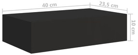 Prateleira de parede com gaveta MDF 40x23,5x10 cm preto
