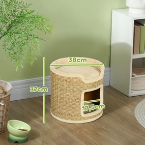 Barril Arranhador para Gatos 37 cm com Toca e Cama Superior em Sisal, Caqui