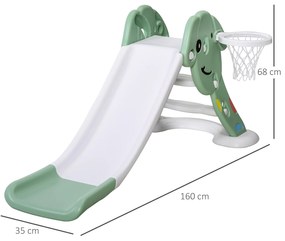 Escorrega infantil para crianças acima de 2 anos com cesta de basquete Interior e exterior carga 25 kg Acessórios incluídos 160x35x68 cm Verde e