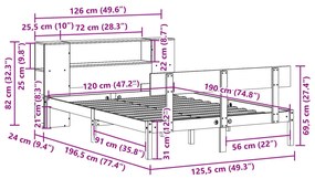 Cama com estante sem colchão 120x190 cm pinho maciço