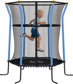 Trampolim infantil Ø 1,63 x 1,9 m com rede de segurança, porta com fecho de correr e 6 postes almofadados incluídos, azul e preto
