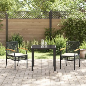 Conjunto de Jantar de Jardim de 3 Peças com Almofadas Preto Rattan Pol