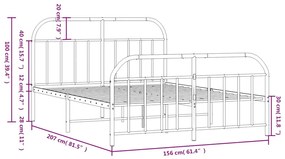 Estrutura de cama com cabeceira e pés 150x200 cm metal branco