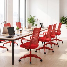 Cadeira de escritório ergonómica com braços, almofada acolchoada e encosto respirável, modelo «Borboleta», para estudar e trabalhar, vermelha