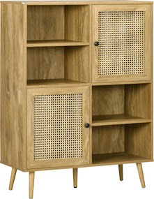 HOMCOM Aparador para Sala Carvalho com Cannage Design Natural 2 Portas 90x32,5x120 cm | Aosom Portugal