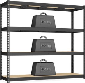 Estante para cargas pesadas 60 x 200 x 183 cm com 4 prateleiras estáveis em MDF com 8 mm de espessura Preta