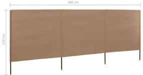 Para-vento com 3 painéis em tecido 400x80 cm cinza-acastanhado