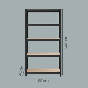 conjunto de 2 Estantes arrumação escritório, garagem, arquivo 40 x 90 x 180 cm com 5 prateleiras, com estrutura em aço cinzento