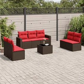 vidaXL 8 pcs conjunto sofás de jardim c/ almofadões vime PE castanho
