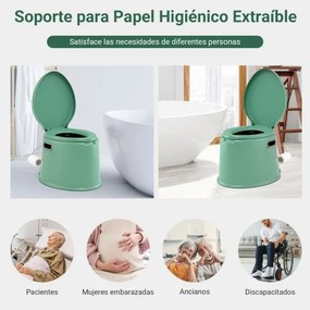 Sanita portátil 5 L para campimo 41 x 49 x 34 cm com tampa e cubo interno removível, WC portátil para viagens ao ar livre Verde