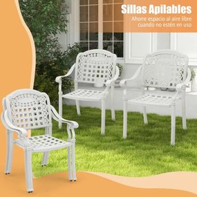 Conjunto de 2 cadeiras de jardim empilháveis em alumínio fundido com braços 66 x 62 x 90 cm Branco