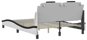 Estrutura cama c/ cabeceira couro artif. 140x190cm branco/preto